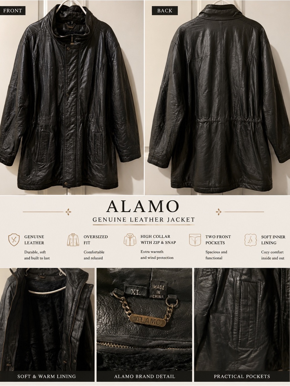 Lamo Women's Black Genuine Leather Oversized Jacket